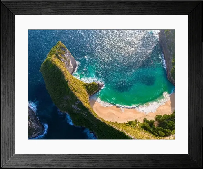 Framed Print : Airview of Kelingking Beach on Nusa Penida Island, Indonesia Framed Print : Airview of Kelingking Beach on Nusa Penida Island, Indonesia