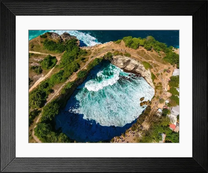 Framed Print : Airview of Broken Beach on Nusa Penida Island, Indonesia Framed Print : Airview of Broken Beach on Nusa Penida Island, Indonesia