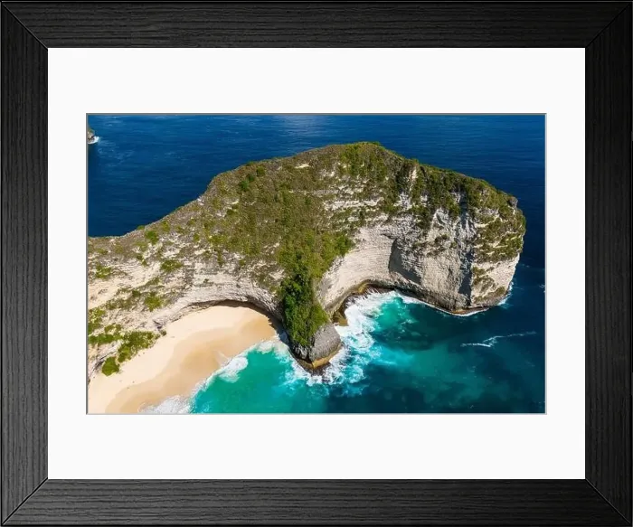 Framed Print : Airview of Kelingking Beach on Nusa Penida Island, Indonesia Framed Print : Airview of Kelingking Beach on Nusa Penida Island, Indonesia