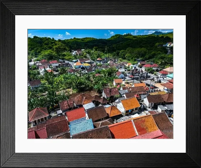 Framed Print : Aerial view of a small village in Tanglad, Nusa Penida, Klungkung Regency, Indonezja