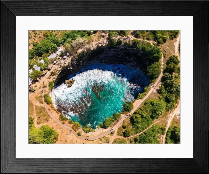 Framed Print : Airview of Broken Beach on Nusa Penida Island, Indonesia Framed Print : Airview of Broken Beach on Nusa Penida Island, Indonesia