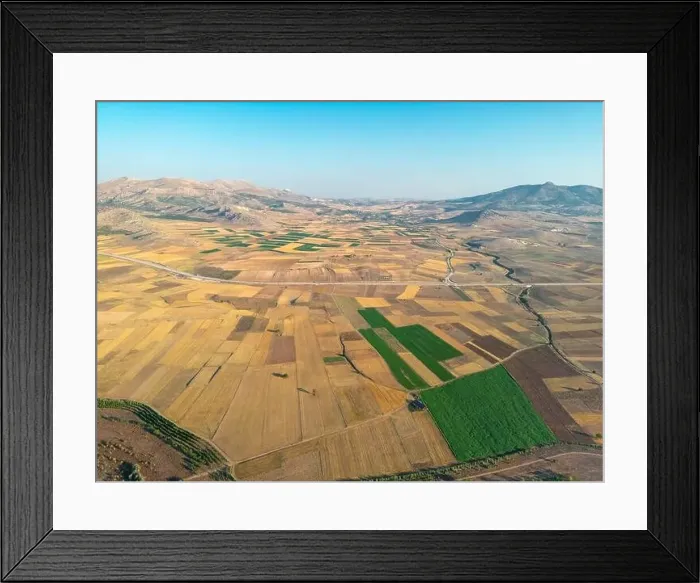 Framed Print : Aerial view of the fields around Karatas Lake in Burdur, Turkey Framed Print : Aerial view of the fields around Karatas Lake in Burdur, Turkey