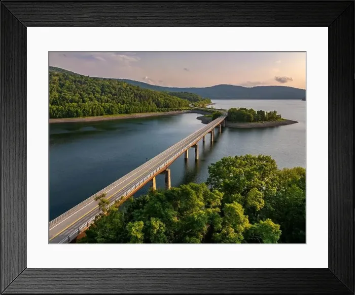 Framed Print : Summer aerial photo of the Route 10 bridge over the Cannonsville Reservoir, Delaware County, NY, NYC DEP water supply Framed Print : Summer aerial photo of the Route 10 bridge over the Cannonsville Reservoir, Delaware County, NY, NYC DEP water supply