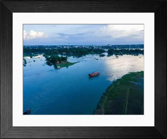 Framed Print : Tourism in Sunamganj, Sylhet. Aerial View of a houseboat visiting Tangoar Haor in Sunamganj, Sylhet, Bangladesh Framed Print : Tourism in Sunamganj, Sylhet. Aerial View of a houseboat visiting Tangoar Haor in Sunamganj, Sylhet, Bangladesh