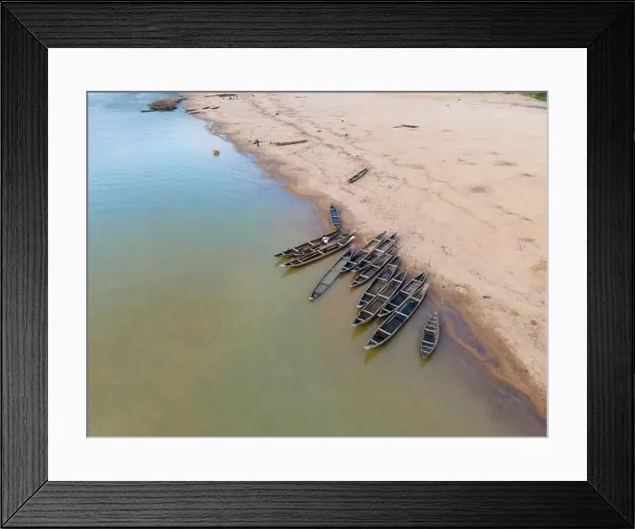 Framed Print : Torusim in Bangladesh. Aerial View of Traditional Wooden Boats at Jadukata River in Sunamganj, Sylhet Framed Print : Torusim in Bangladesh. Aerial View of Traditional Wooden Boats at Jadukata River in Sunamganj, Sylhet