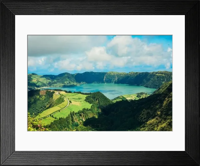 Framed Print : Panoramic image showcasing the breathtaking Lagoa das Sete Cidades Framed Print : Panoramic image showcasing the breathtaking Lagoa das Sete Cidades