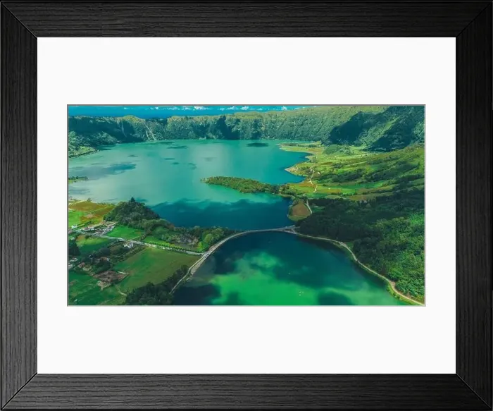 Framed Print : A stunning aerial photograph capturing the iconic dual lakes of Sete Cidades Framed Print : A stunning aerial photograph capturing the iconic dual lakes of Sete Cidades