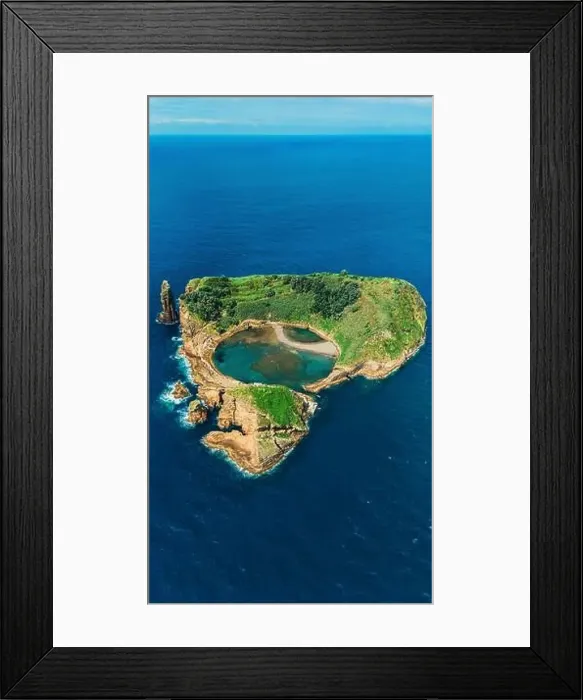 Framed Print : A breathtaking aerial photograph capturing the unique beauty of Vila Franca do Campo Islet in the Azores Framed Print : A breathtaking aerial photograph capturing the unique beauty of Vila Franca do Campo Islet in the Azores