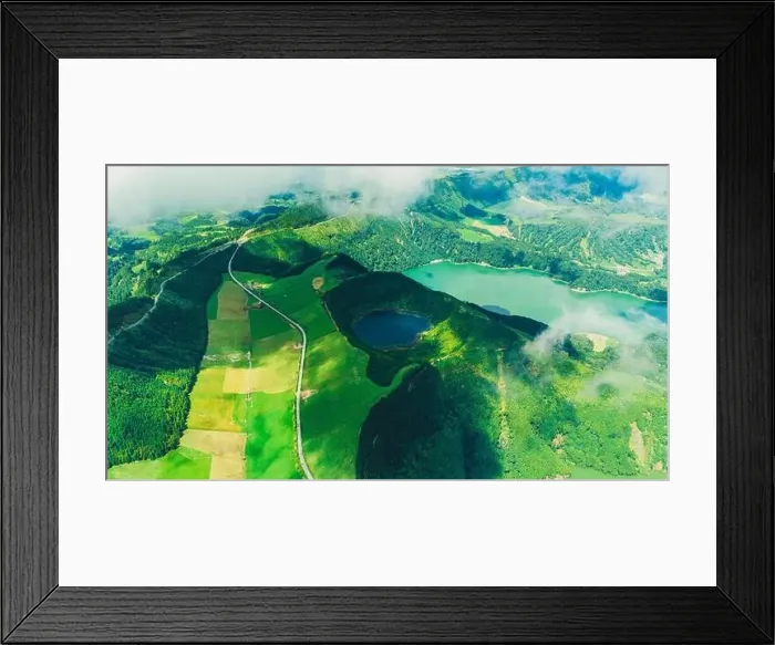 Framed Print : An aerial shot captures the stunning diversity of the Azores topography Framed Print : An aerial shot captures the stunning diversity of the Azores topography