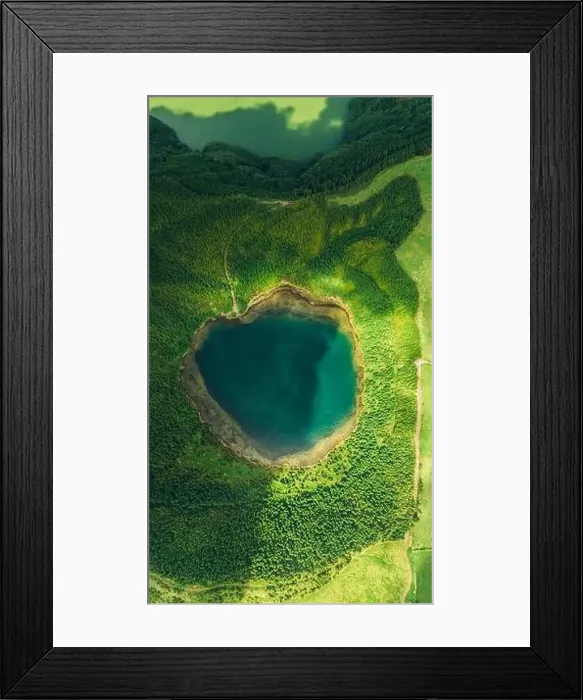 Framed Print : Stunning aerial shot that captures the vibrant emerald green surroundings and serene volcanic crater lake in the Azores Framed Print : Stunning aerial shot that captures the vibrant emerald green surroundings and serene volcanic crater lake in the Azores