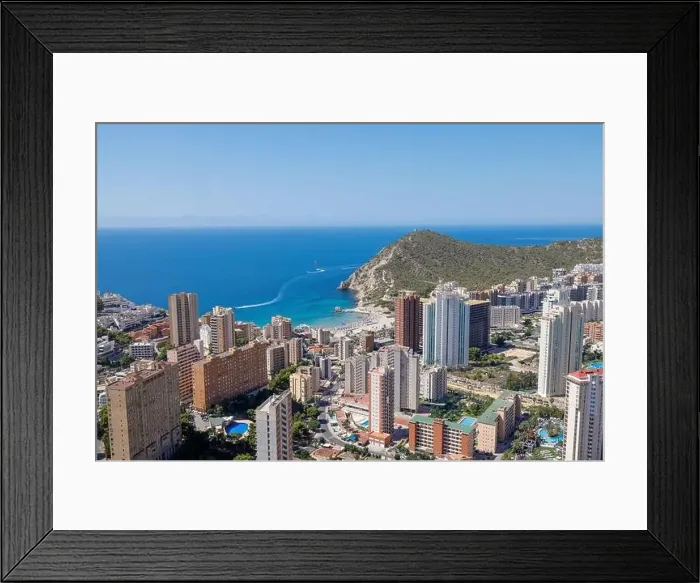 Framed Print : Aerial photo of the beautiful city of Benidorm in Spain showing the south beach Promenade and the hotels