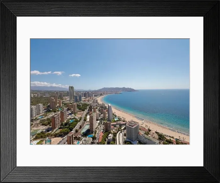 Framed Print : Aerial drone photo of the beautiful city of Benidorm in Spain showing the south beach Promenade and the hotels Framed Print : Aerial drone photo of the beautiful city of Benidorm in Spain showing the south beach Promenade and the hotels