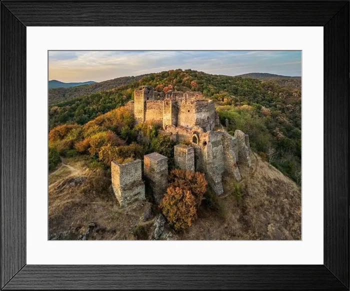 Framed Print : Aerial view of the Soimos citadel ruin at sunset. Photo taken on 26th of August 2024, near Lipova, Arad County, Romania Framed Print : Aerial view of the Soimos citadel ruin at sunset. Photo taken on 26th of August 2024, near Lipova, Arad County, Romania