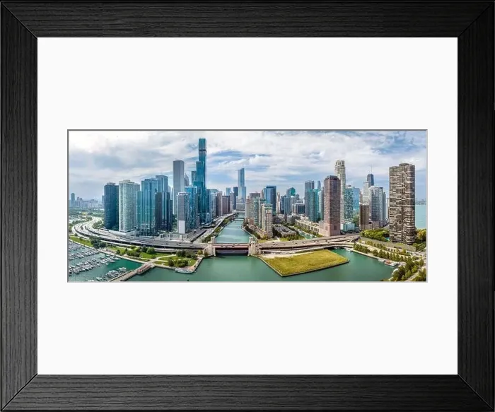 Framed Print : Aerial panoramic photograph of downtown Chicago, Illinois, USA. September 9, 2023 Framed Print : Aerial panoramic photograph of downtown Chicago, Illinois, USA. September 9, 2023