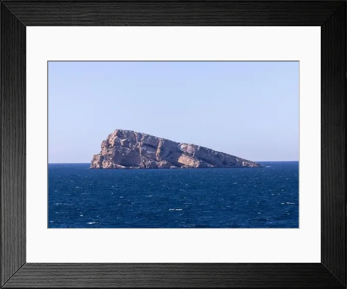 Framed Print : Photo of the town of Benidorm in Spain showing the rock in the middle of the ocean known as Isla de Benidorm or Mirador Framed Print : Photo of the town of Benidorm in Spain showing the rock in the middle of the ocean known as Isla de Benidorm or Mirador