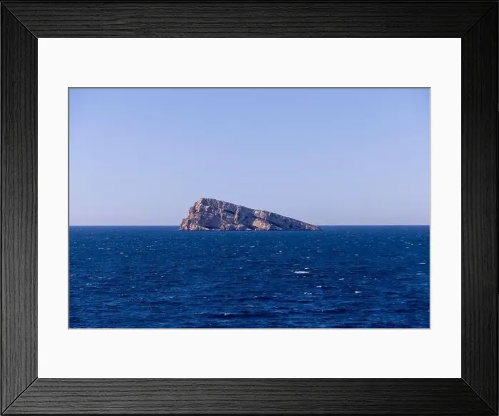 Framed Print : Photo of the town of Benidorm in Spain showing the rock in the middle of the ocean known as Isla de Benidorm or Mirador Framed Print : Photo of the town of Benidorm in Spain showing the rock in the middle of the ocean known as Isla de Benidorm or Mirador