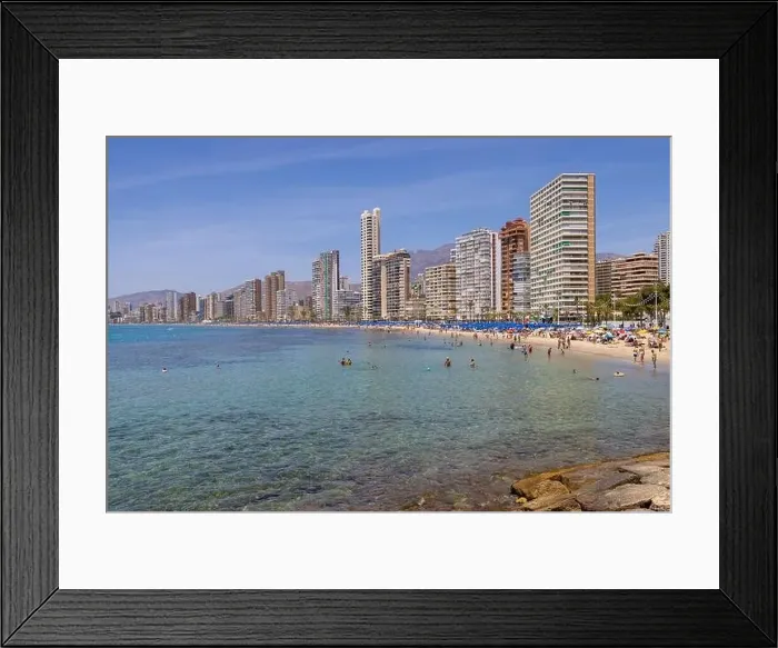 Framed Print : Photo of the beautiful city of Benidorm in Spain in the summer time showing high rise apartments Framed Print : Photo of the beautiful city of Benidorm in Spain in the summer time showing high rise apartments