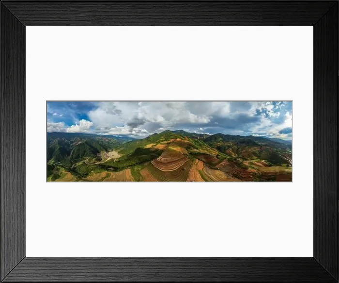 Framed Print : Aerial drone view panorama of terraced rice fields, Mu Cang Chai, Yen Bai, Vietnam Framed Print : Aerial drone view panorama of terraced rice fields, Mu Cang Chai, Yen Bai, Vietnam