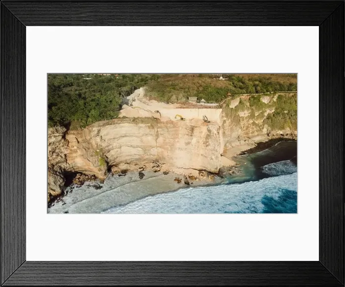 Framed Print : Escalators work and digging cliff in Uluwatu, Bali. Aerial view Framed Print : Escalators work and digging cliff in Uluwatu, Bali. Aerial view