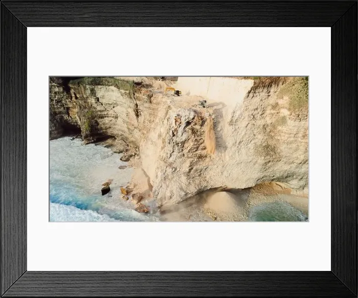 Framed Print : Road construction in Uluwatu, Bali. The work of escalators destruction of the rock Framed Print : Road construction in Uluwatu, Bali. The work of escalators destruction of the rock