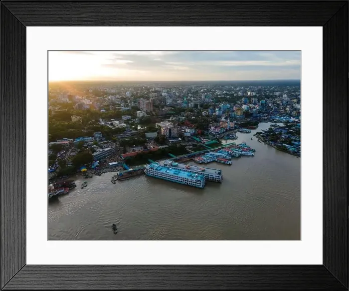 Framed Print : Aerial View of Barishal Launch Ghat. Barishal Cityscape. Skyline of Barishal City, Bangladesh