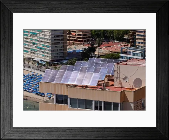 Framed Print : Aerial drone photo taken on the beautiful city of Benidorm in Spain showing a top down view of a hotel building Framed Print : Aerial drone photo taken on the beautiful city of Benidorm in Spain showing a top down view of a hotel building