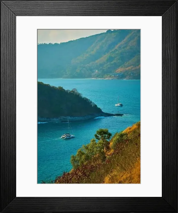 Framed Print : View of the tropical bay with yachts Framed Print : View of the tropical bay with yachts