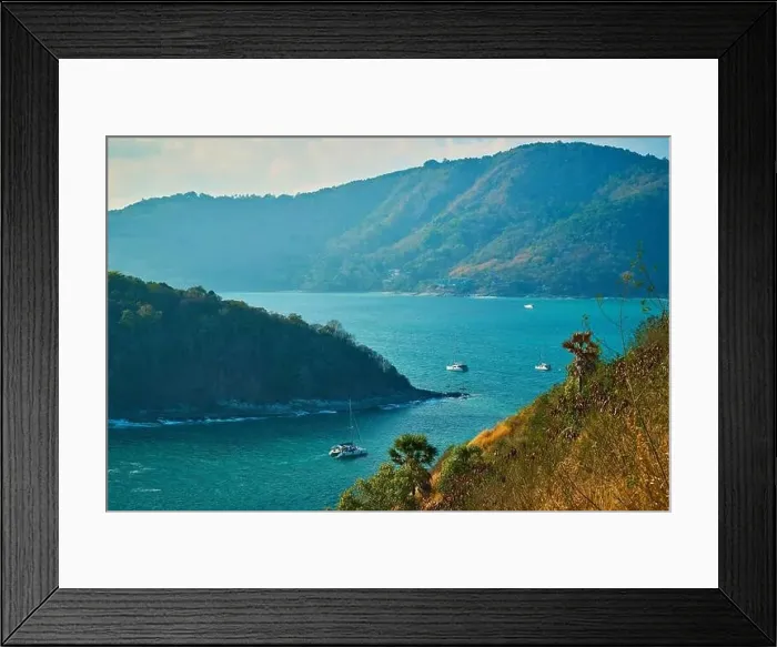 Framed Print : View of the tropical bay with yachts