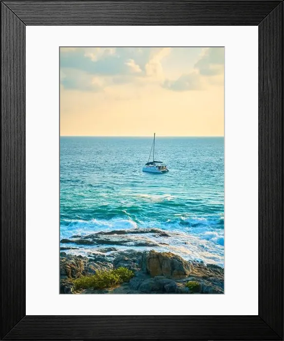 Framed Print : View of the tropical bay with yachts