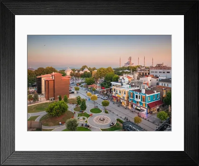 Framed Print : 09 July 2024, Istanbul, Turkey: Aerial view of Sultanahmet Square in Istanbul at sunset Framed Print : 09 July 2024, Istanbul, Turkey: Aerial view of Sultanahmet Square in Istanbul at sunset