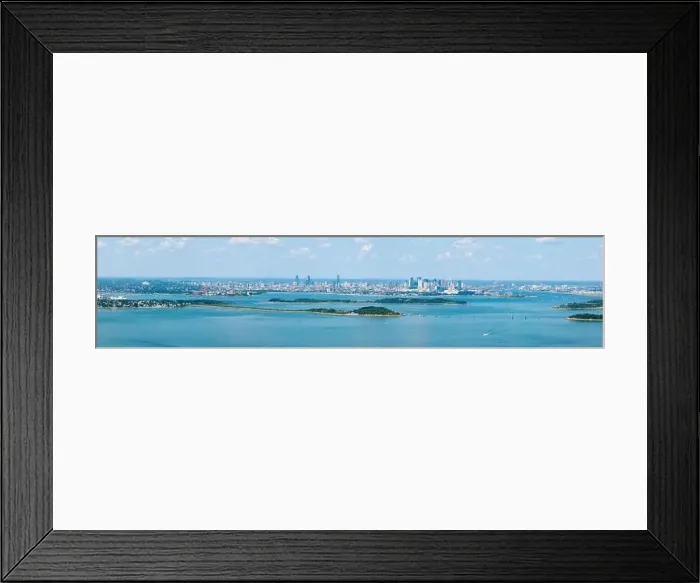 Framed Print : Boston Back Bay and Financial District skyline and Boston Harbor panoramic aerial view including Moon Island Framed Print : Boston Back Bay and Financial District skyline and Boston Harbor panoramic aerial view including Moon Island