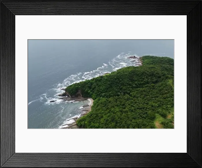 Framed Print : Green rock cliff coastline aerial drone view Framed Print : Green rock cliff coastline aerial drone view