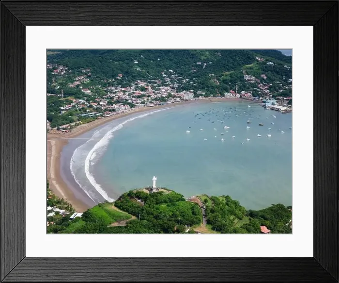 Framed Print : Summer vacation in san Juan del Sur town aerial drone view