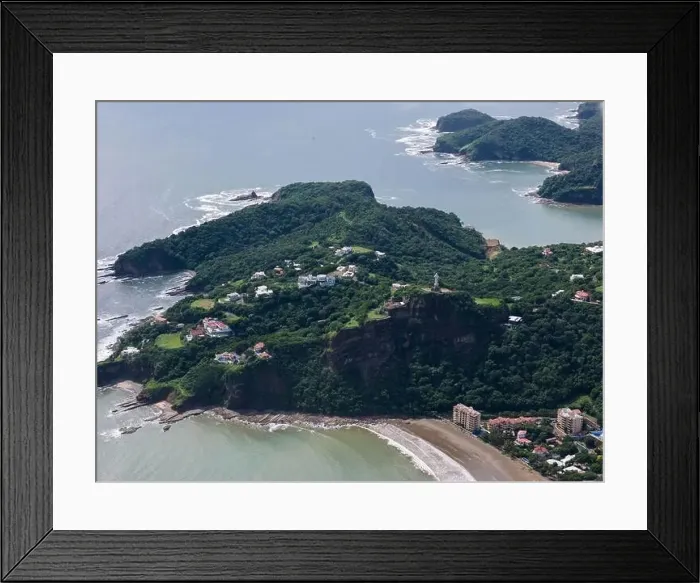 Framed Print : Big green rock with statue in San Juan Del Sur aerial drone view Framed Print : Big green rock with statue in San Juan Del Sur aerial drone view