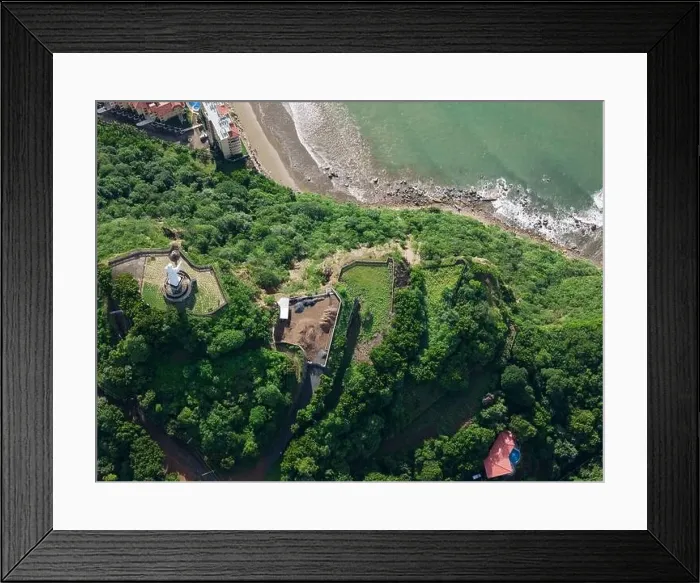 Framed Print : San Juan Del Sur christ statue above top drone view Framed Print : San Juan Del Sur christ statue above top drone view