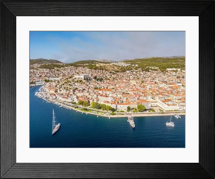 Framed Print : Sibenik, Croatia - July 31, 2024: Aerial view of Sibenik City with St James Cathedral in Croatia Framed Print : Sibenik, Croatia - July 31, 2024: Aerial view of Sibenik City with St James Cathedral in Croatia