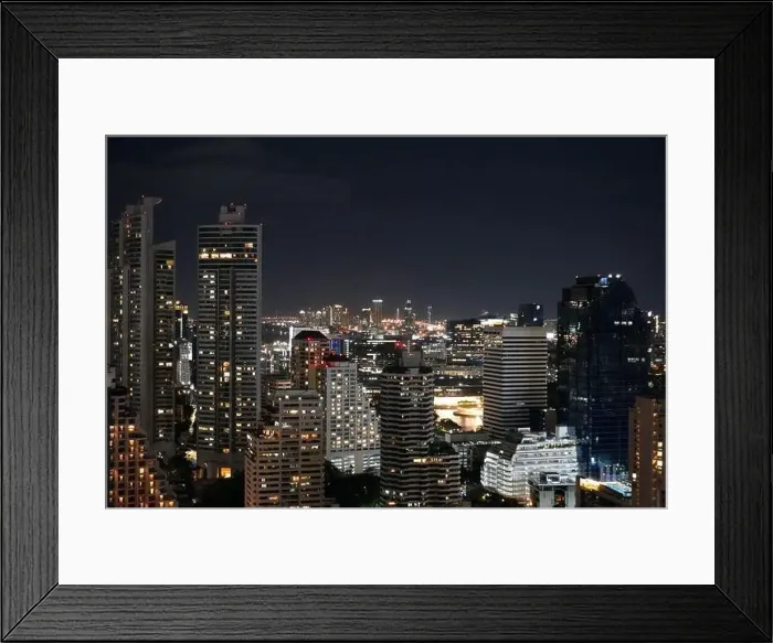 Framed Print : Bangkok at night with clear sky and high rise buildings