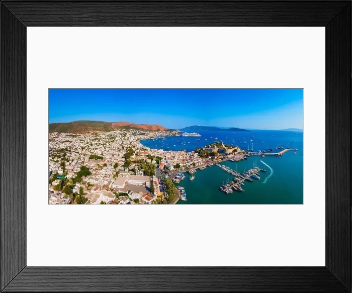 Framed Print : Bodrum city beach and marina aerial panoramic view. Bodrum is a city in Mugla Province, Turkey Framed Print : Bodrum city beach and marina aerial panoramic view. Bodrum is a city in Mugla Province, Turkey