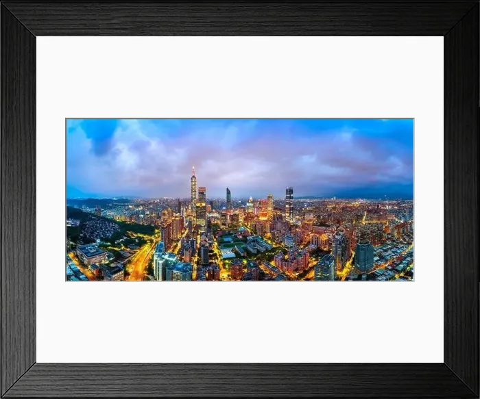 Framed Print : Panorama of cityscape and traffic at night in Taipei, Taiwan Framed Print : Panorama of cityscape and traffic at night in Taipei, Taiwan