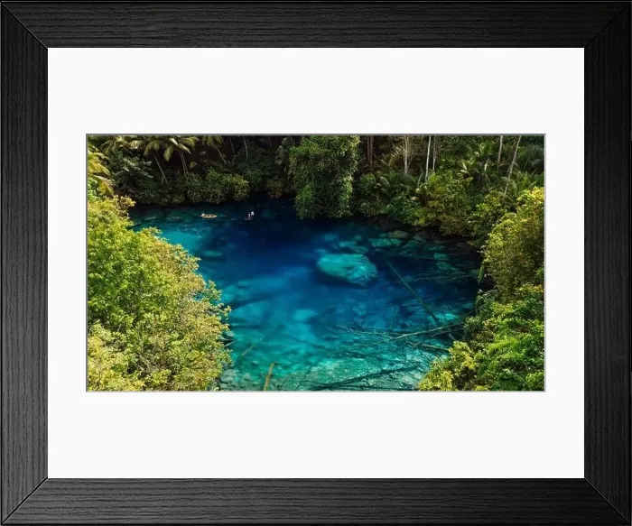 Framed Print : Amazing transparent lake with crystal blue fresh water in Sulawesi, Indonesia. Aerial view