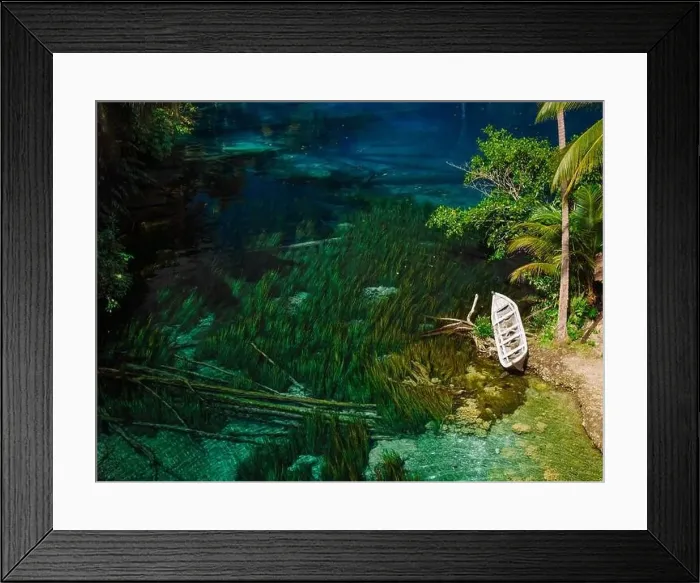 Framed Print : Most scenic tropical lake with transparent blue freshwater in Indonesia. Drone view