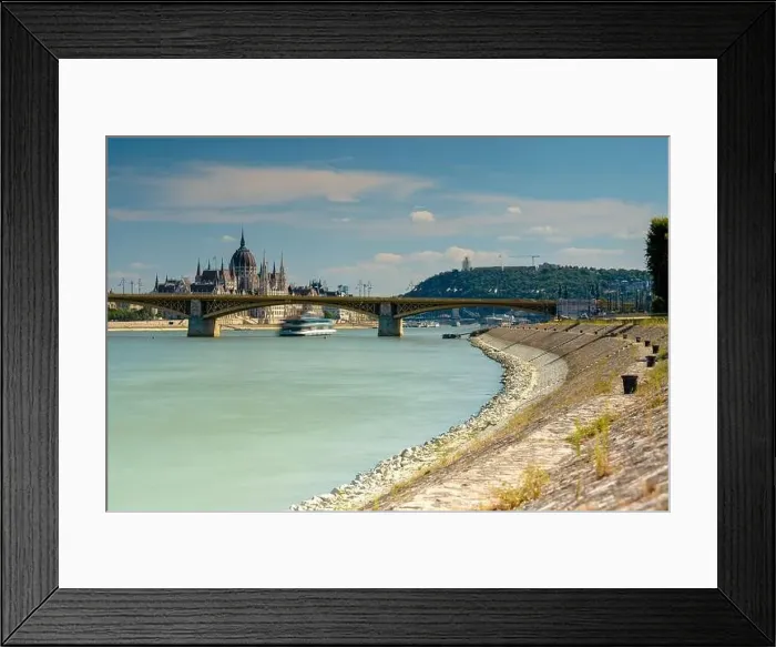 Framed Print : Budapest, Hungary - August 09, 2024: Cityscape view from Slachta Margit street. Parliament building on the background Framed Print : Budapest, Hungary - August 09, 2024: Cityscape view from Slachta Margit street. Parliament building on the background
