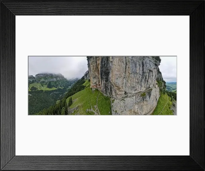 Framed Print : Ebenalp, Switzerland – 13 July 2024: drone view at the famous mountain guesthouse Aescher at Ebenalp in the Swiss alps Framed Print : Ebenalp, Switzerland – 13 July 2024: drone view at the famous mountain guesthouse Aescher at Ebenalp in the Swiss alps