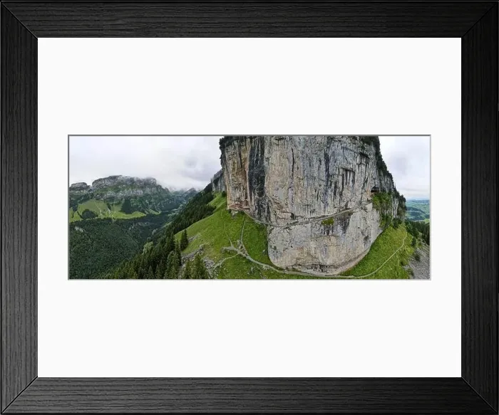 Framed Print : Ebenalp, Switzerland – 13 July 2024: drone view at the famous mountain guesthouse Aescher at Ebenalp in the Swiss alps Framed Print : Ebenalp, Switzerland – 13 July 2024: drone view at the famous mountain guesthouse Aescher at Ebenalp in the Swiss alps