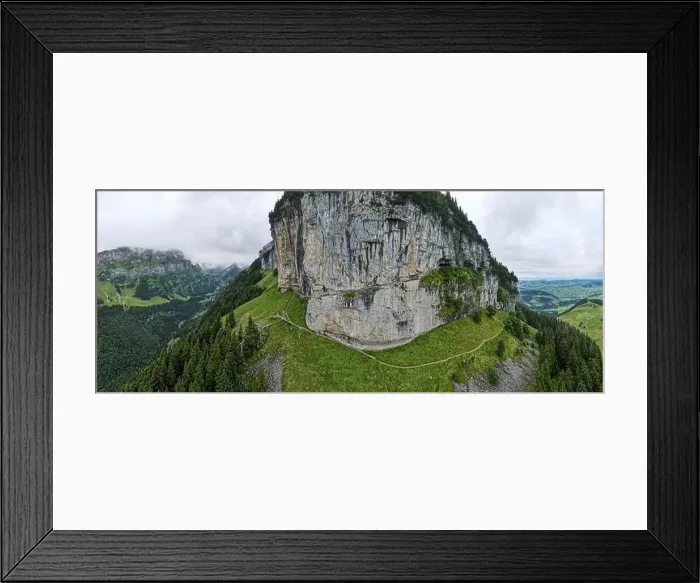 Framed Print : Ebenalp, Switzerland – 13 July 2024: drone view at the famous mountain guesthouse Aescher at Ebenalp in the Swiss alps Framed Print : Ebenalp, Switzerland – 13 July 2024: drone view at the famous mountain guesthouse Aescher at Ebenalp in the Swiss alps