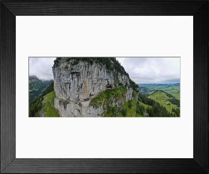 Framed Print : Ebenalp, Switzerland – 13 July 2024: drone view at Wildkirchli caves at Ebenalp in the Swiss alps Framed Print : Ebenalp, Switzerland – 13 July 2024: drone view at Wildkirchli caves at Ebenalp in the Swiss alps
