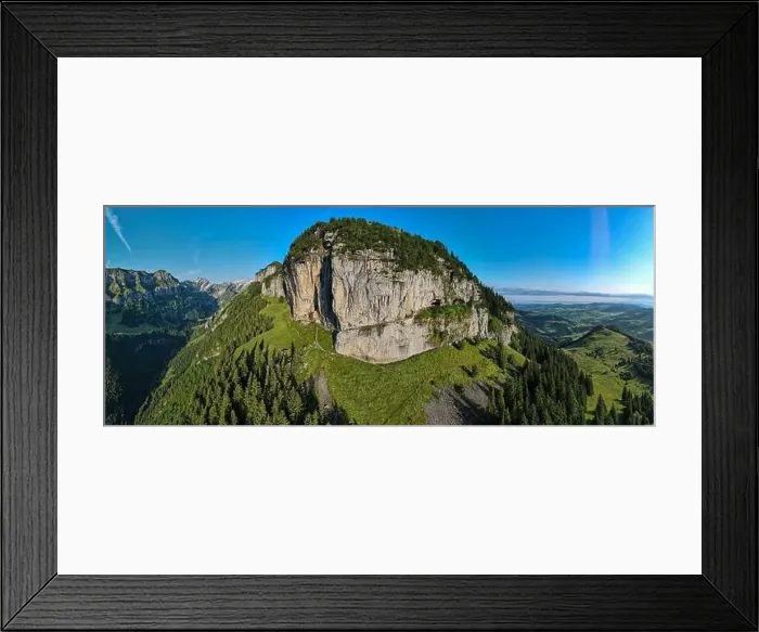 Framed Print : Ebenalp, Switzerland – 13 July 2024: drone view at the famous mountain guesthouse Aescher at Ebenalp in the Swiss alps Framed Print : Ebenalp, Switzerland – 13 July 2024: drone view at the famous mountain guesthouse Aescher at Ebenalp in the Swiss alps