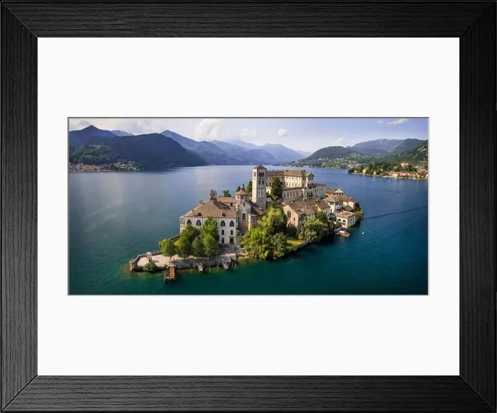 Framed Print : Most beautiful italian villages - unique romantic island San Giulio in Orta lake ( Lago di Orta)