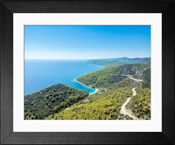 Framed Print : Korcula Island, Croatia - August 5, 2024: Aerial view of the Dalmatian coasts on the island of Korcula in Croatia Framed Print : Korcula Island, Croatia - August 5, 2024: Aerial view of the Dalmatian coasts on the island of Korcula in Croatia