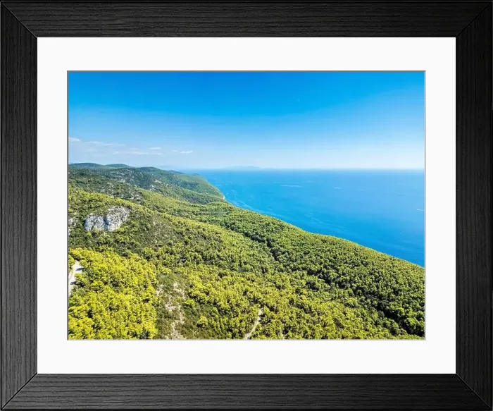 Framed Print : Korcula Island, Croatia - August 5, 2024: Aerial view of the Dalmatian coasts on the island of Korcula in Croatia Framed Print : Korcula Island, Croatia - August 5, 2024: Aerial view of the Dalmatian coasts on the island of Korcula in Croatia